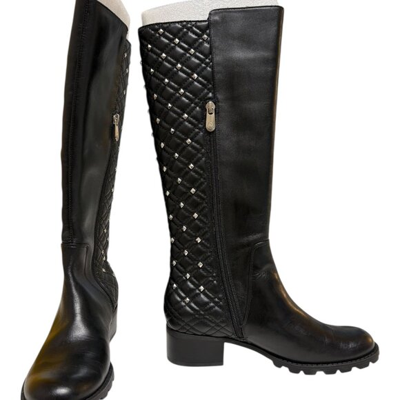 Adrienne Vittadini Black Leather Studded Knee-high Boots (6) - Picture 2 of 4